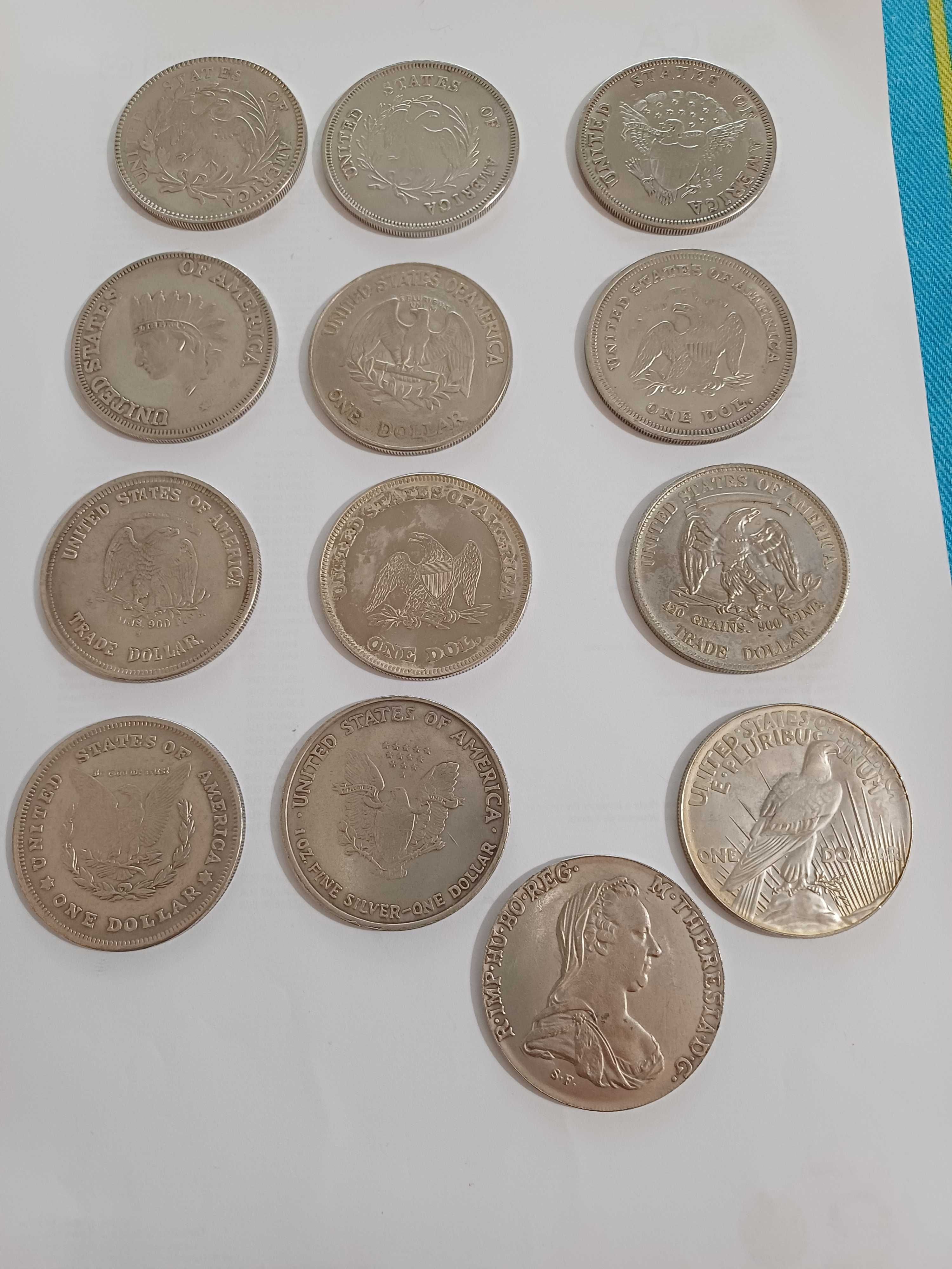 RÉPLICAS Moedas antigas 12 de 1 Dollar da AMÉRICA.e 1 TALER da AUSTRIA