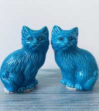 Lindíssimo Par de Gatos Foo Porcelana China Azul Turquesa,Excelente Estado