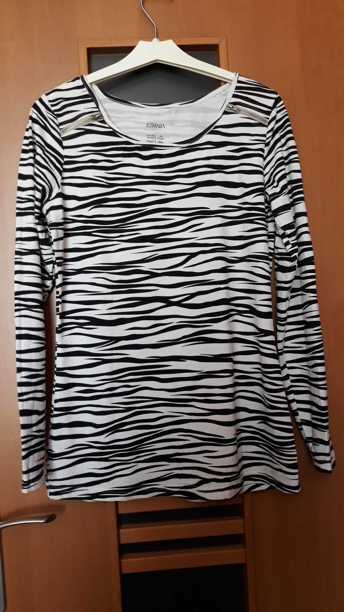 Bluzka biała w czarne paseczki, zebra, jak nowa, bawełna, r. 40/42