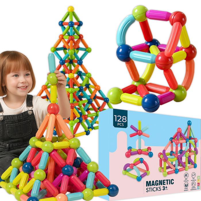 Klocki Magnetyczne Magnetyczne 128 elementów zestaw XXL Prezent