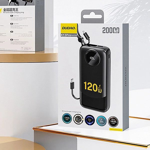 Powerbank Dudao K13/10000mAh z wbudowanym kablem - czarny