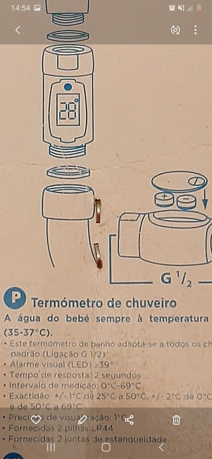 Termômetro para chuveiro NOVO. Ideal para bebés.