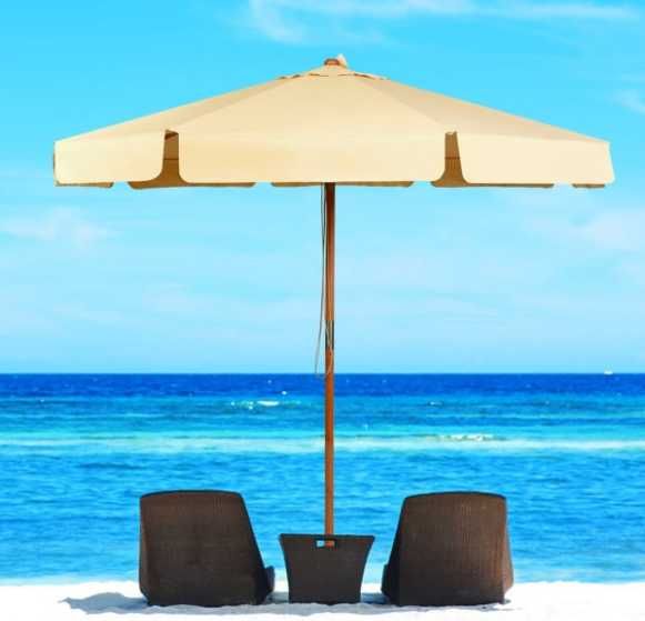 Parasol ogrodowy plażowy 300 cm beżowy UV regulacja drewno BUK