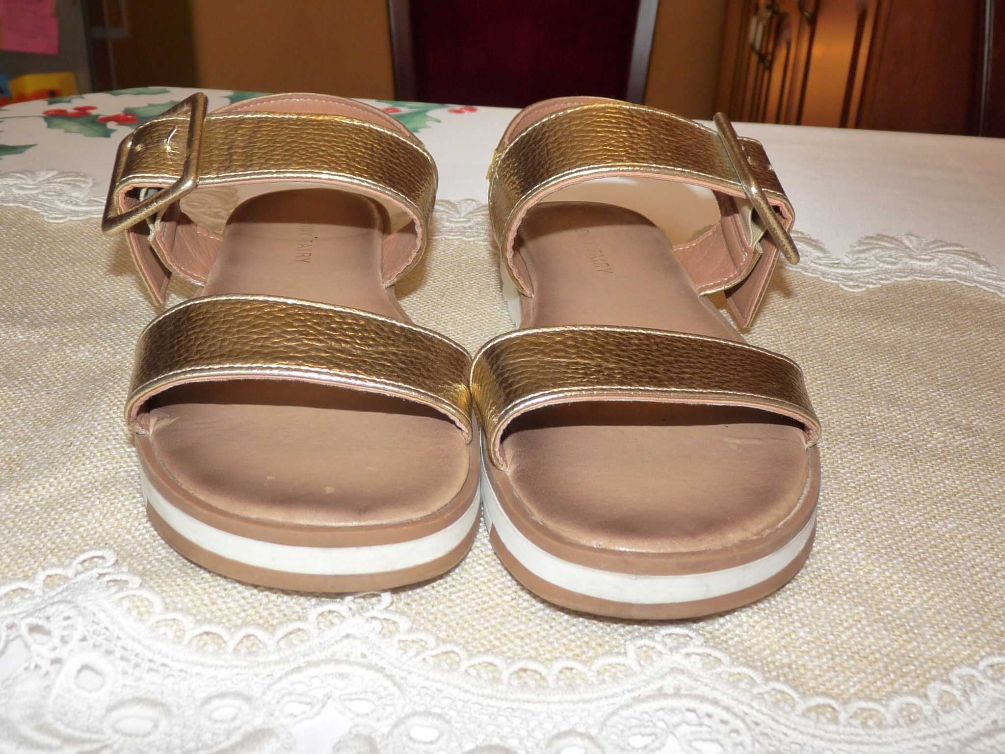 JENNY FAIRY stylowe wygodne złote sandały 38/25 cm