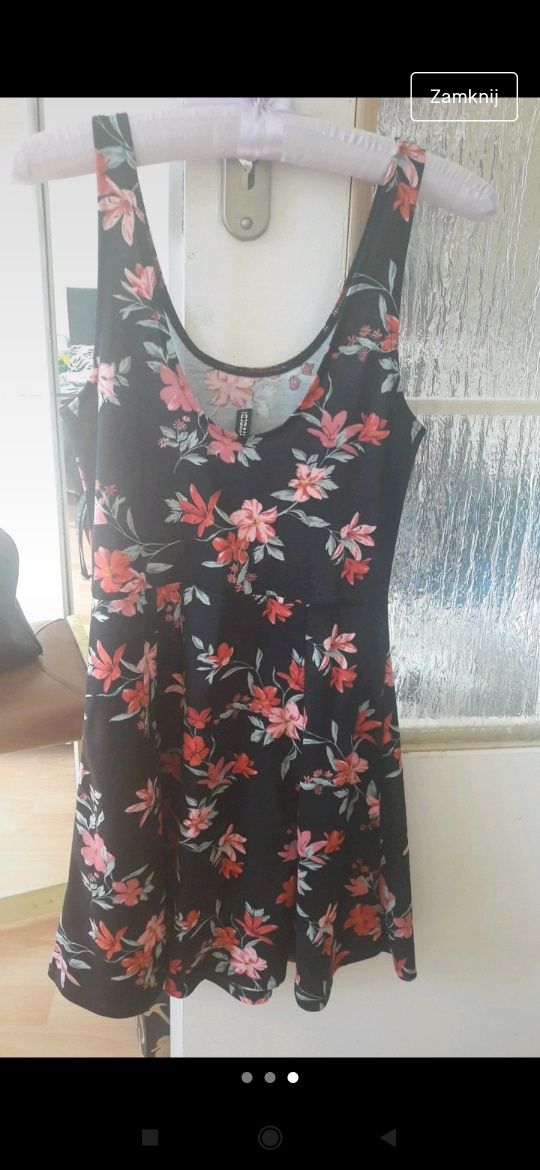 Sukienka w kwiaty h&m 36 s czarna róż lato