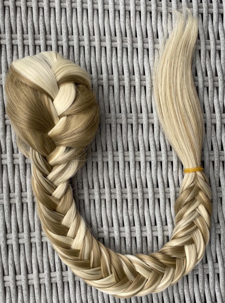 Premium Ultra włosy doczepiane, blond pasemka, długi warkocz ( 472 )