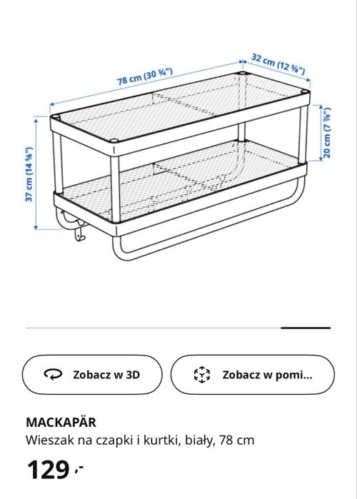 Wieszak metalowy z półką na czapki MACKAPAR Ikea