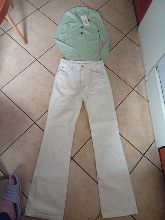 Zestaw damski XS spodnie dzwony plus nowy sweterek