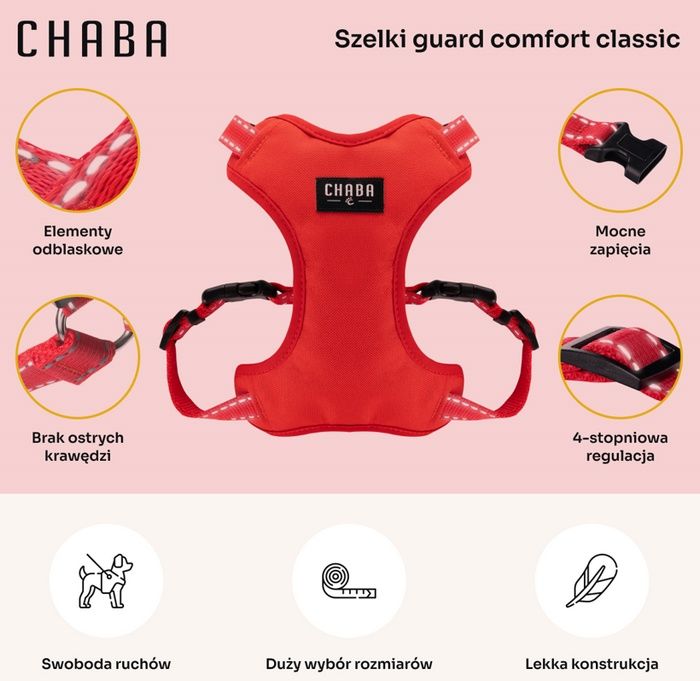 Bezpieczne szelki dla psa - Chaba Guard Comfort Rozmiar L czerwone