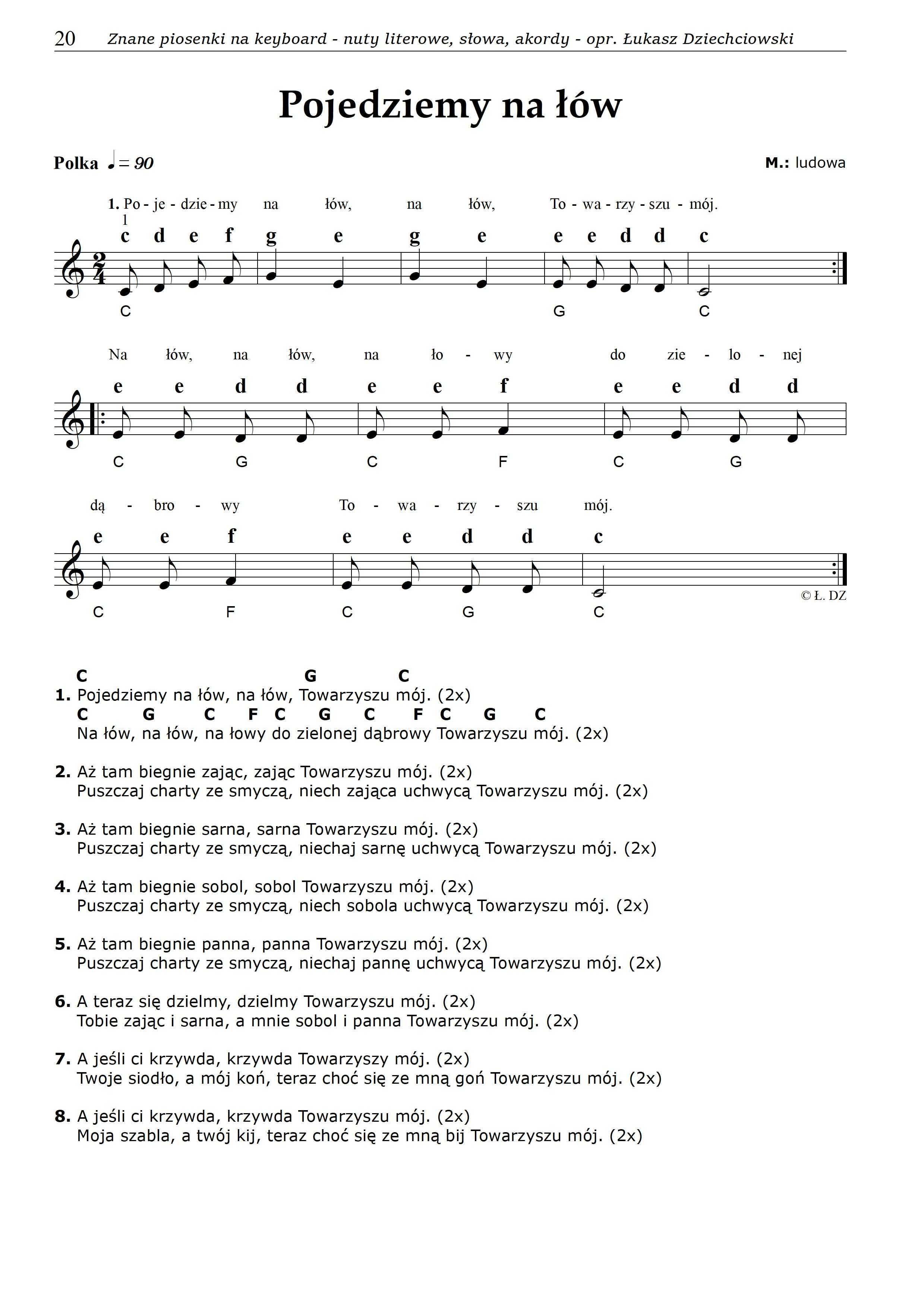 Nuty literowe znane piosenki - keyboard, akordy, słowa, 31 piosenek