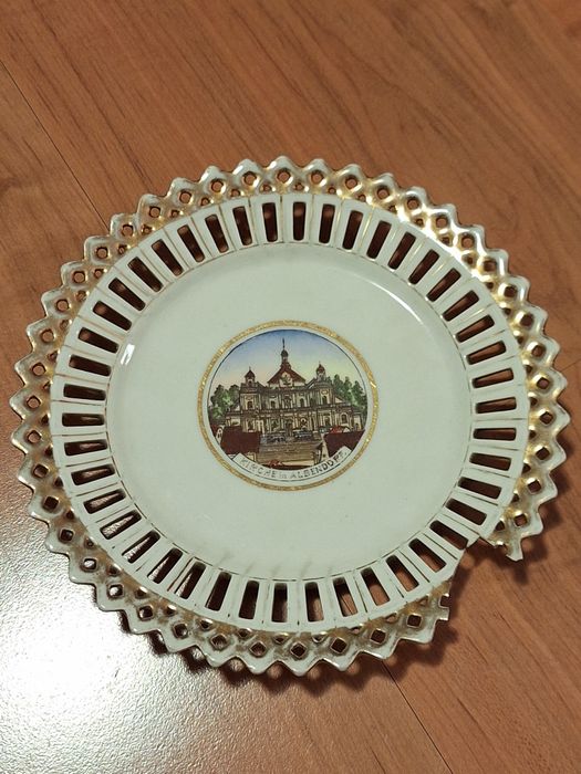 Talerzyk Wambierzyce Albendorf ażurowy - pocz. XX w. Porcelana kościół