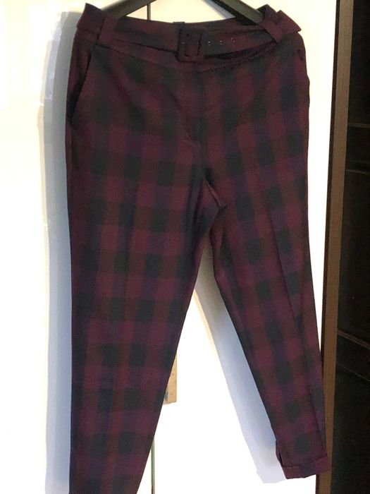 Burgundowe spodnie Solar nowe r. 42 stonowana krata, damskie
