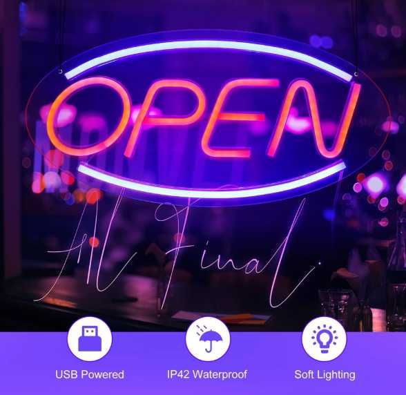Neon LED "OPEN" – Świecący znak do sklepu, baru, lokalu – Nowy!