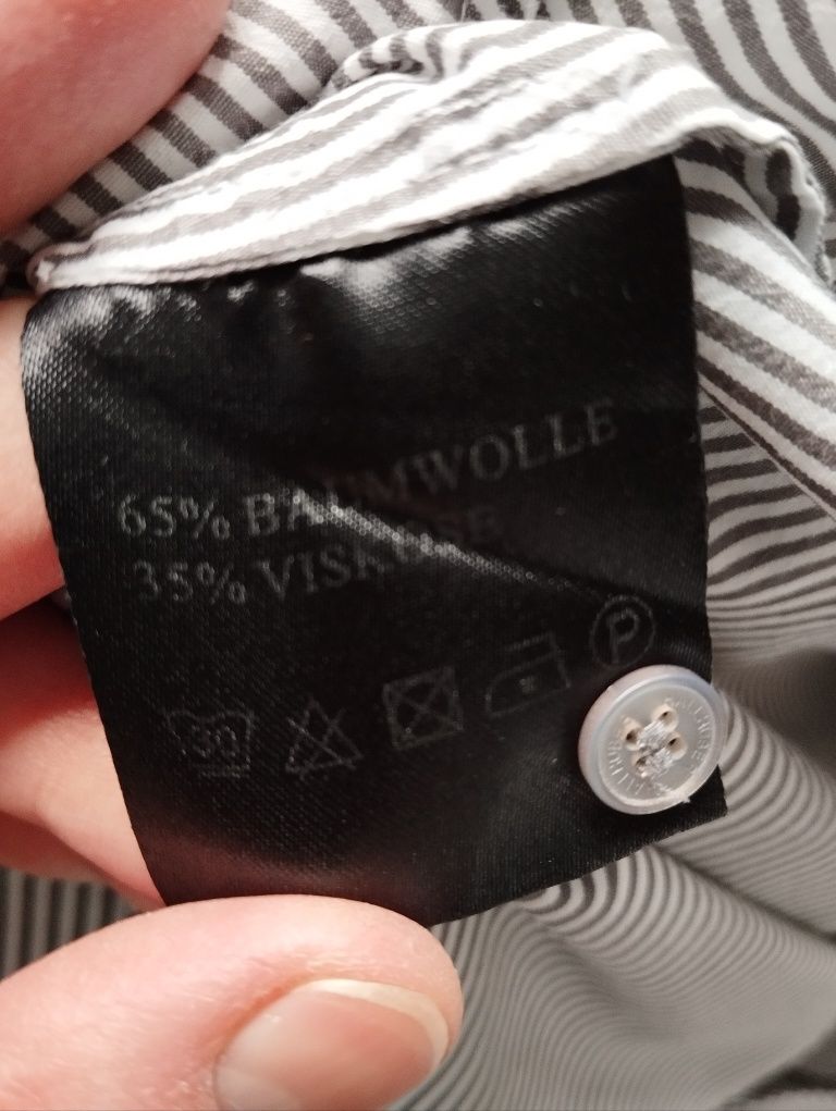 Bawełniana koszula w szare prążki r. 38 Hallhuber