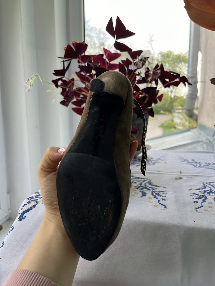 Туфлі натуральна замша оливкова