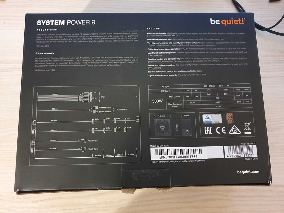 Zasilacz be quiet! 500W Pół modularny 80 Plus Bronze