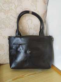 Кожаная натуральная женская сумка Zara 2024 Черная кожа деловая Lady