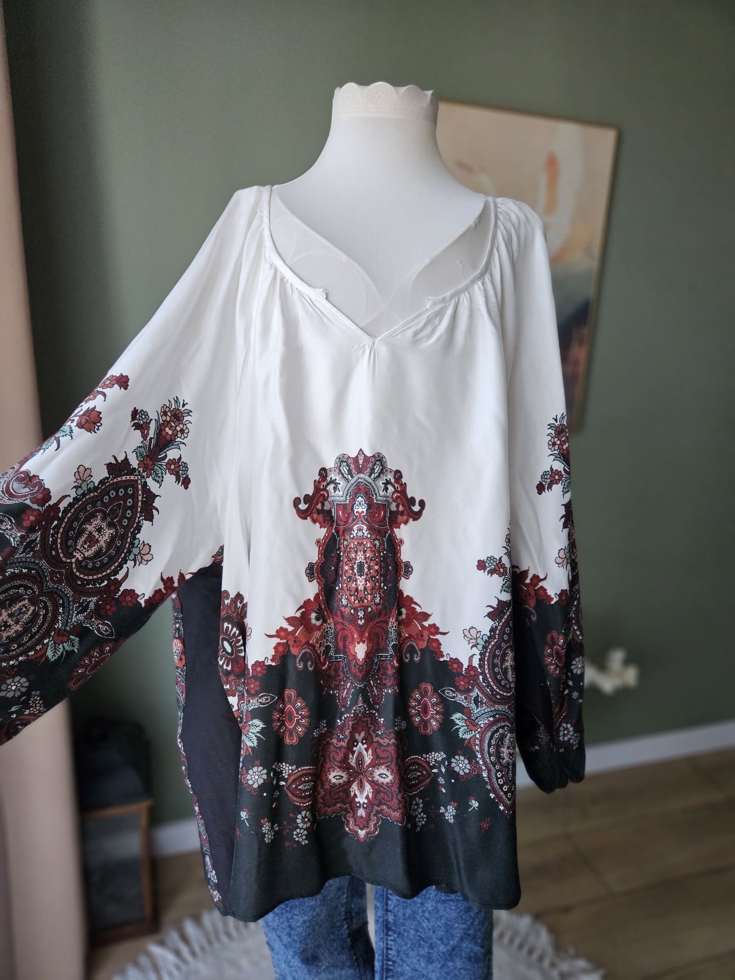 Bluzka damska Kappahl Plus Size 3XL  boho etno biala casual luźna caps