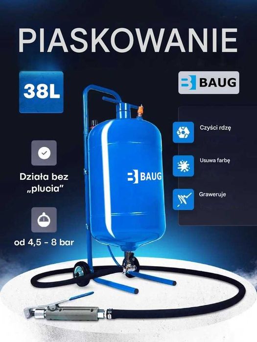 Piaskarka syfonowa mobilna  MOBILNA 38L + PISTOLET +DYSZE +WĄŻ