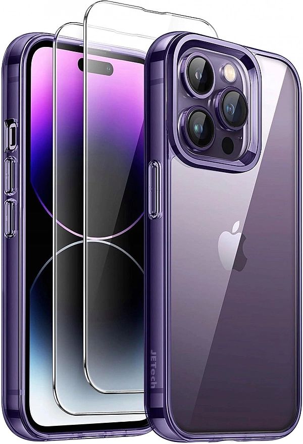 Etui iPhone 14 Pro Max 6,7" x2 Szkło Hartowane JETech 3w1 głęboki fiol