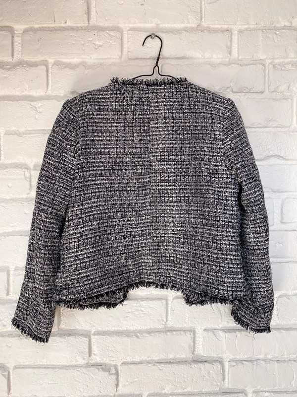 Czarna biała kurtka żakiet marynarka tweed ze srebrna nitką h&m xs