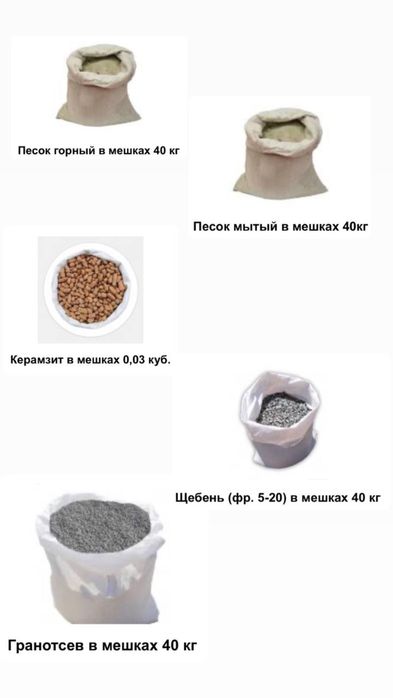 Керамзит, гранотсев, песок (горный, мытый), щебнь в мешках Харьков