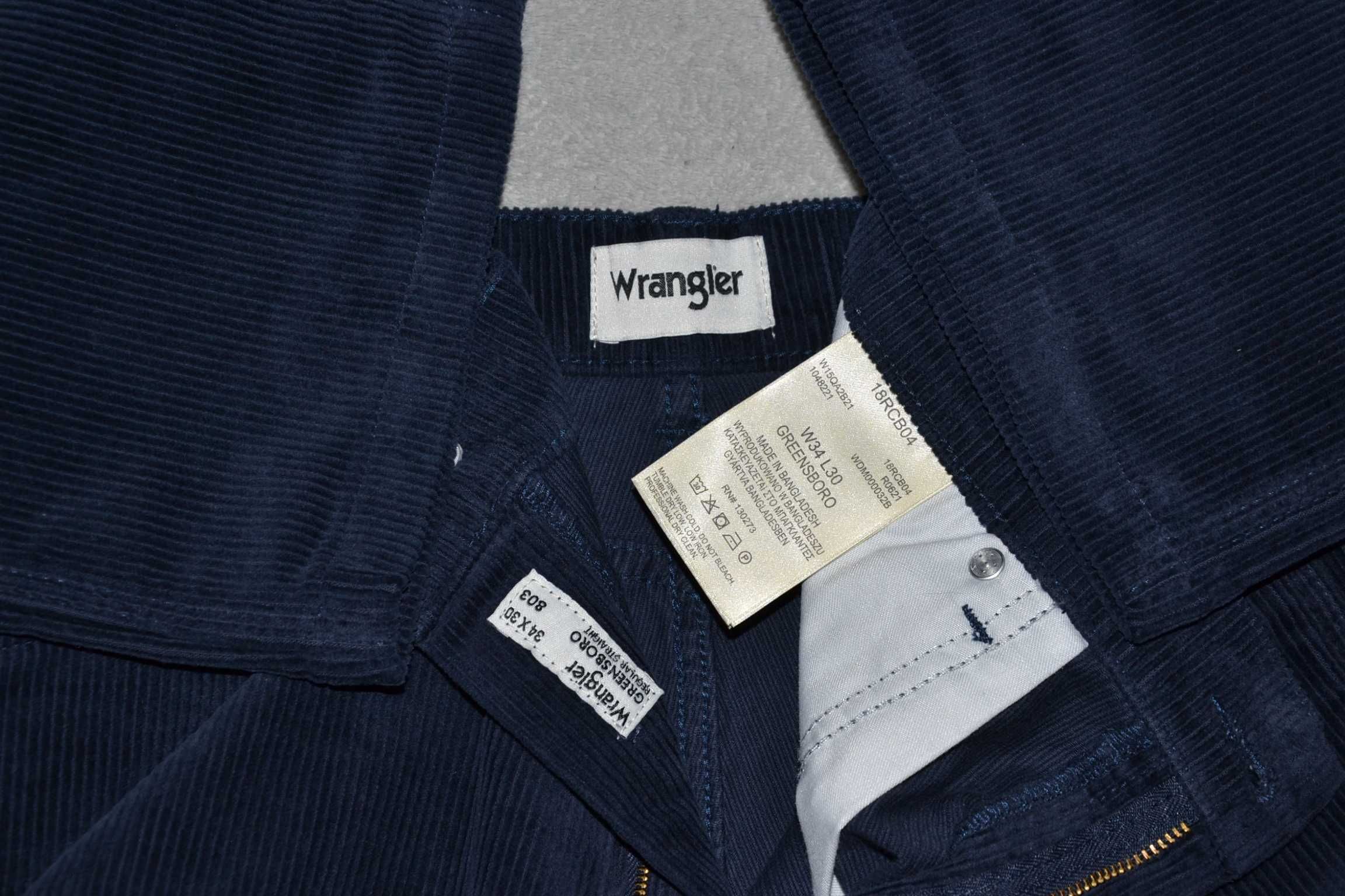 WRANGLER Greensboro 803 Sztruksy Spodnie Męskie W34 L30 Super Stan