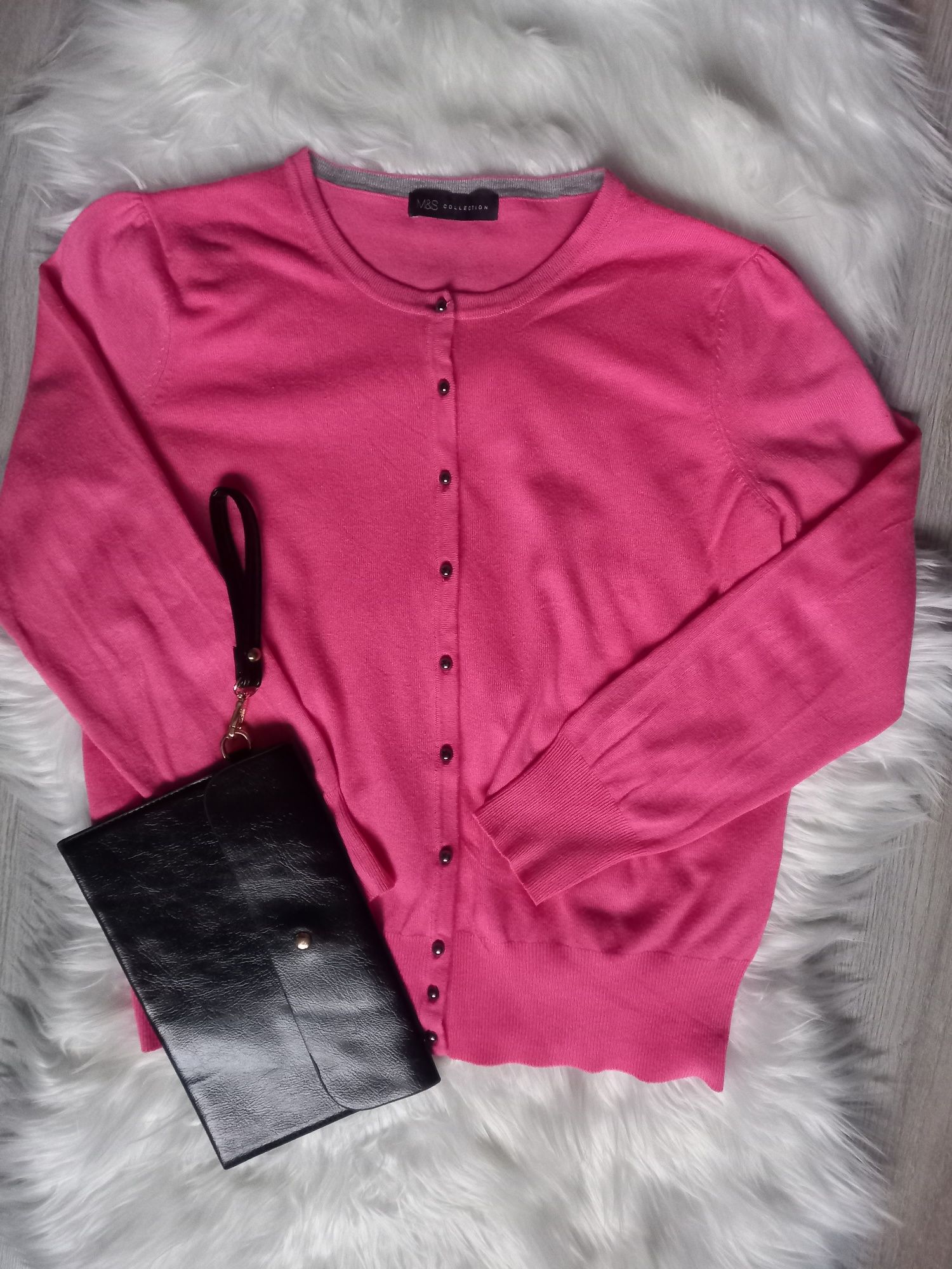 Sweter sweterek zapinany M&S Collection róż roz 42 XL Viscose