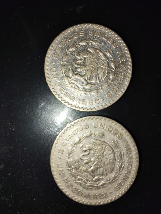 2 moedas de prata de 1 Peso 1960 e 1962 México.