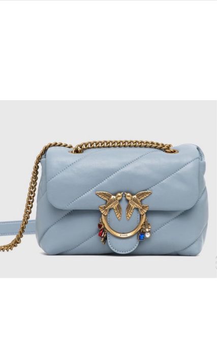 Сумка pinko оригінал, блакитна з прикрасами. love mini puff maxy quilt