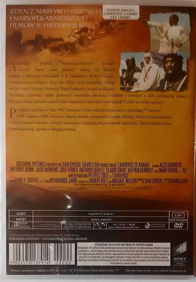 Lawrence z Arabii (Polski Lektor) (DVD) Nowy Folia