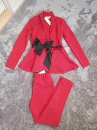 Garnitur damski czerwony elegancki komplet marynarka spodnie żakiet
