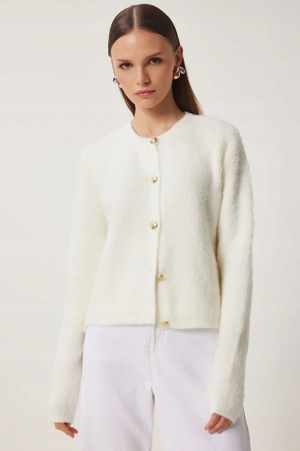 Happiness Istanbul Os Sweter Kardigan Kremowy J29225