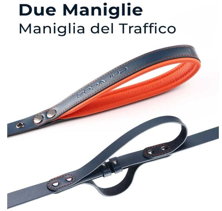 Skórzana smycz dla psa z 2 uchwytami 1,3m Kolor Niebieski