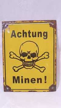 Uwaga miny, niemiecka tablica/szyld emaliowany, II wojna