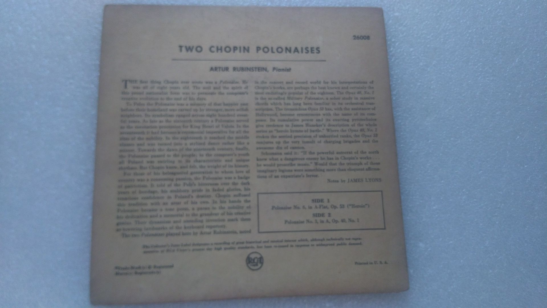 Raro vinil single Artur Rubinstein – Zwei Chopin Polonaisen