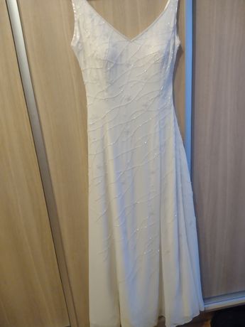 Sukienka ślubna S/M świecąca biała ślub poprawiny suknia koraliki