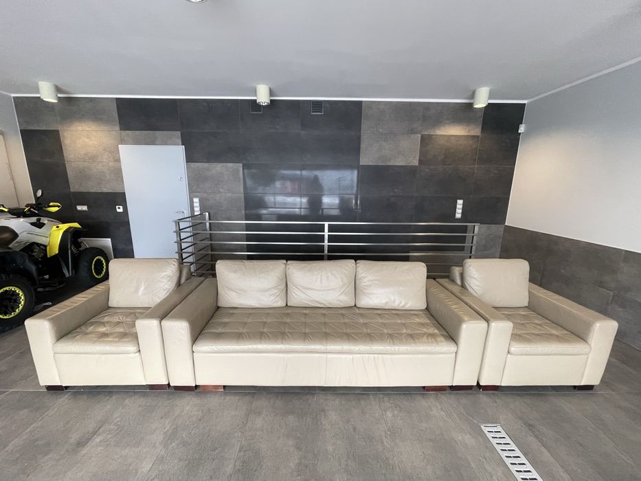 Kanapa rozkładana ze skóry plus 2 fotele