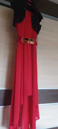 Sukienka długa asynetryczna czerwona L