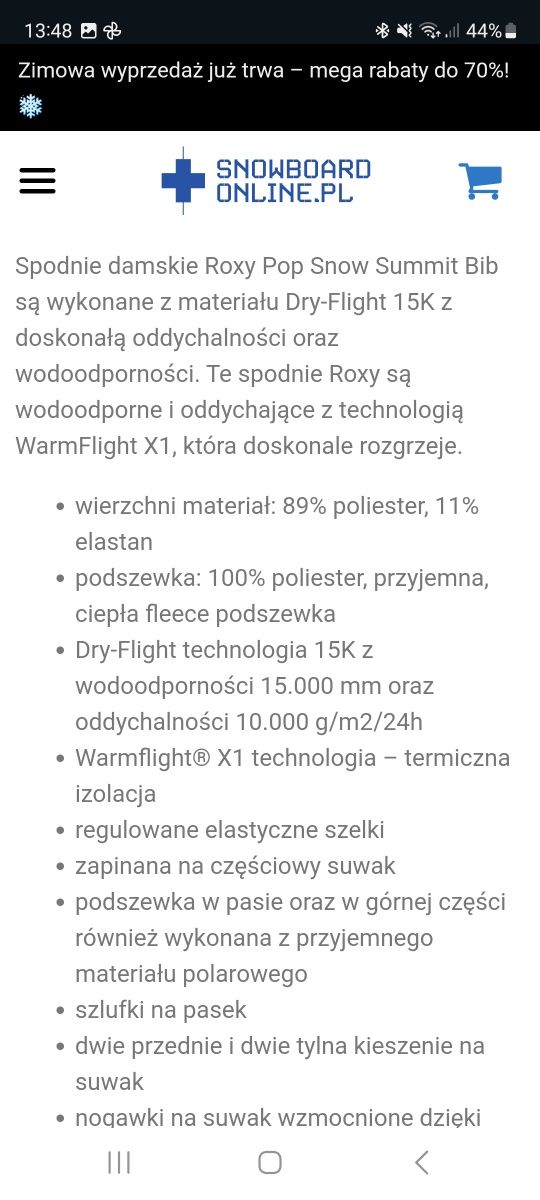 Spodnie Roxy snowboardowe / narciarskie M