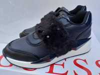 NOWE sneakersy czarne GUESS dzety trampki skórzane futro rozmiar 37