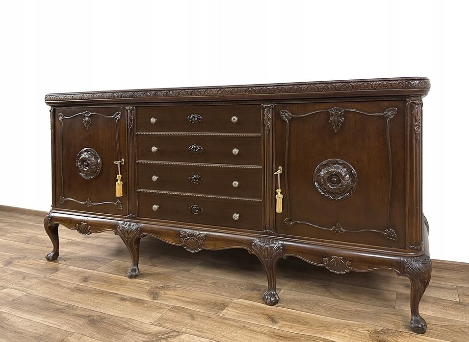 KOMODA antyk BUFET rzeźbiony 4 szuflady szafka pod TV RTV