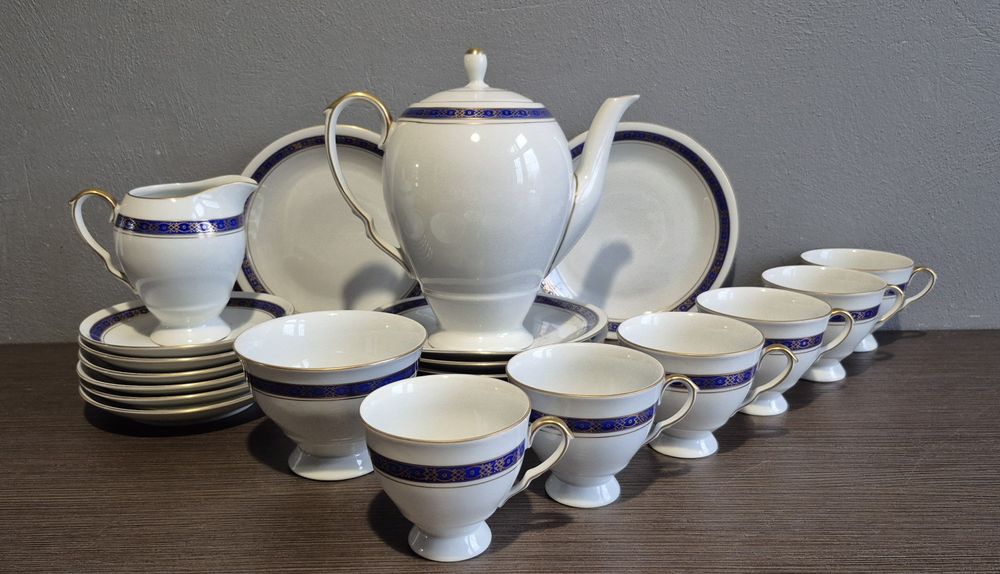 Piękna Polska porcelana WAWEL Serwis kawowy na 6 osób kobalt