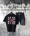 Off-white комлпект летний шорты и футболка черный белый мужской