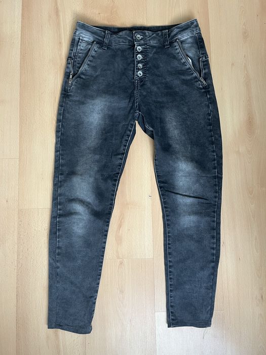 Szare spodnie, rurki obcisłe jeansy z wysokim stanem M, toxik 3