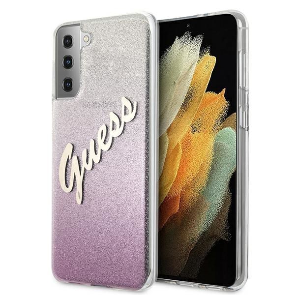 Etui Guess S21+ G996 Różowy Hardcase Glitter Gradient Script