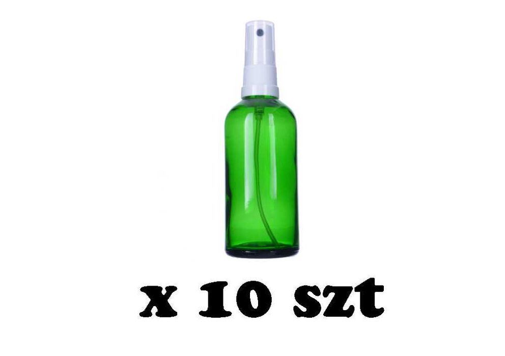 Buteleczka szklana zielona z atomizerem sprej 100 ml szczelna 10 sztuk
