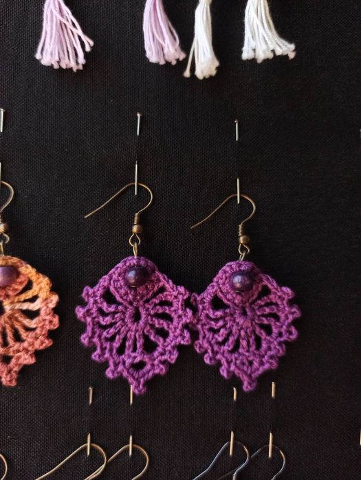 Brincos de crochet feitos à mão, em fio de algodão