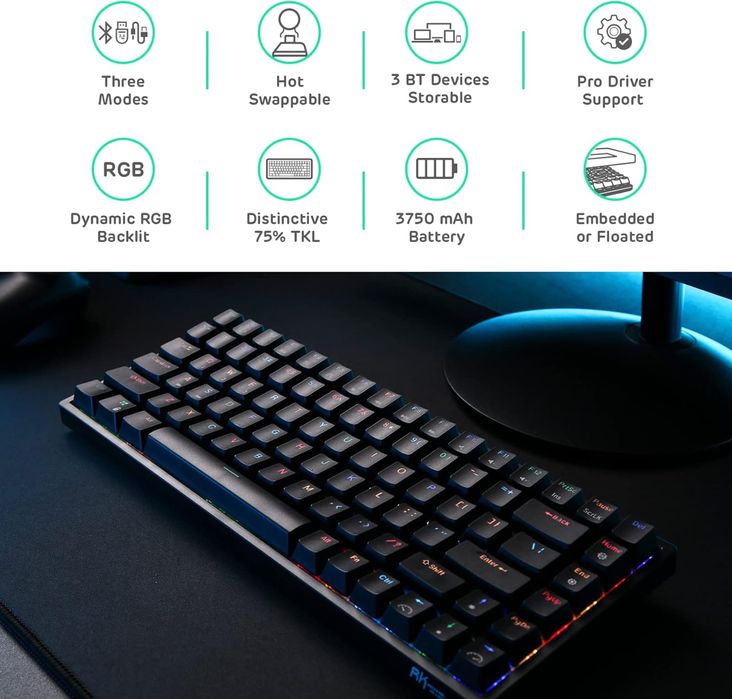 Klawiatura mechaniczna RK ROYAL KLUDGE RK84 RGB 75%
