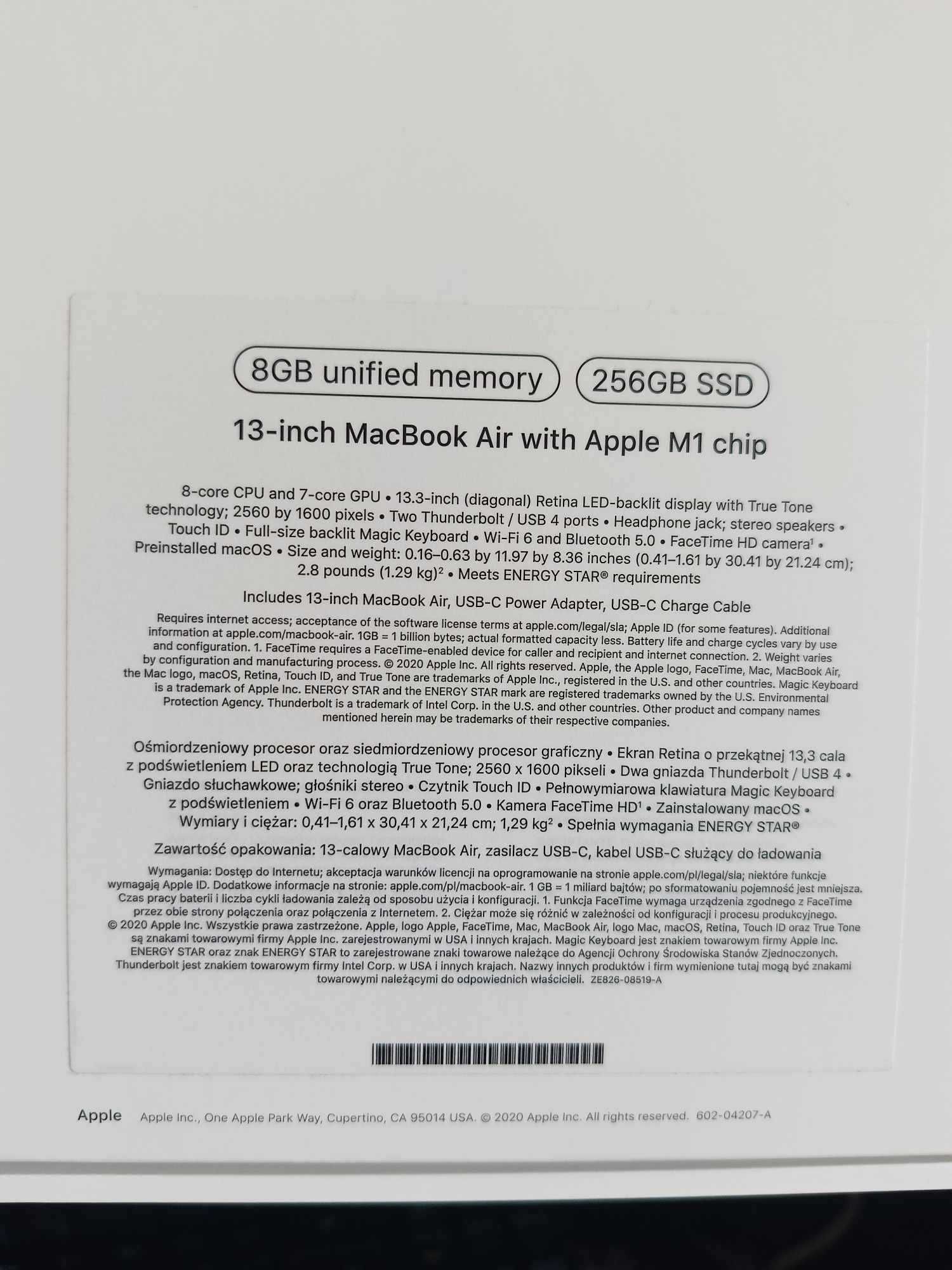 MacBook Air 2020 M1 13,3" 8/256GB Space Gray